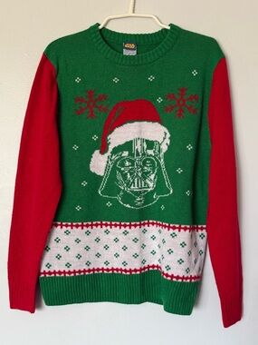 MEDIUM Star Wars DARTH VADER crewneck holiday sweater Christmas M green red mens